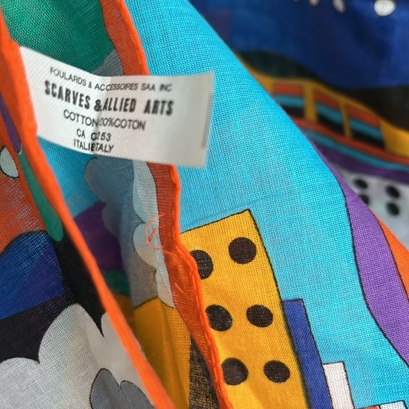 Arts Print Scarf – 15x60 – 100% Cotton – Made in Italy – 80s - Picture 4 of 6